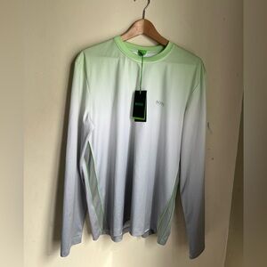 BOSS Men’s Gradient Long-Sleeve Shirt — Lime Green to Light Gray